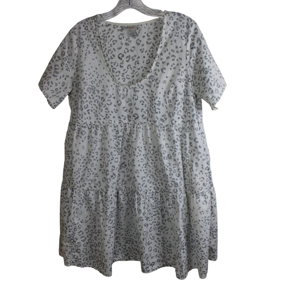 A New Day Women's Tiered Dress White‎ Black Leopard Print Short Sleeve V Neck M